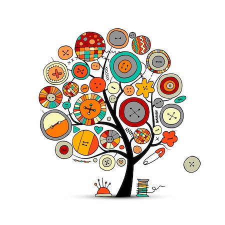 simsearch:400-06172938,k - Sewing crafts, art tree. Sketch for your design. Vector illustration Foto de stock - Super Valor sin royalties y Suscripción, Código: 400-08955295