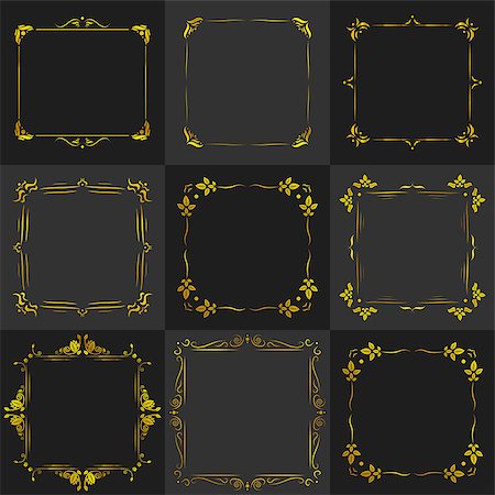 framed border certificate - Decorative Golden vintage frames set ob black background Stock Photo - Budget Royalty-Free & Subscription, Code: 400-08955429