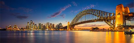 Panoramic image of Sydney, Australia with Harbour Bridge during twilight blue hour. Stock Photo - Budget Royalty-Free & Subscription, Code: 400-08955521