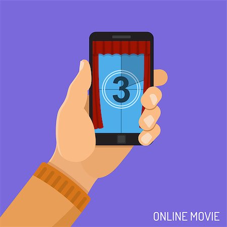 simsearch:400-08504827,k - Concept online movie, man holding smartphone vertically in hand with countdown on screen, isolated vector flat icon illustration Foto de stock - Super Valor sin royalties y Suscripción, Código: 400-08955569