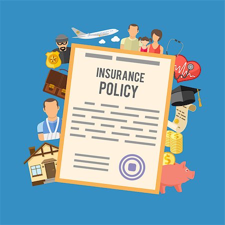 Insurance Services Concept with flat icons Policy, House, Medical, Family and Business, isolated vector illustration Photographie de stock - Aubaine LD & Abonnement, Code: 400-08955580