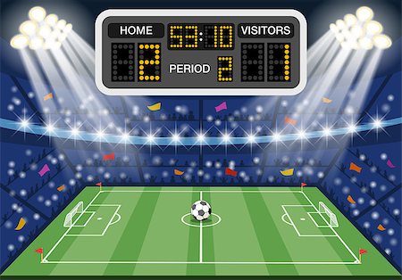 simsearch:400-08133793,k - Soccer stadium with flat icons scoreboard, spotlight, ball, fans and goal, vector illustration Photographie de stock - Aubaine LD & Abonnement, Code: 400-08955581