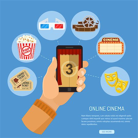 simsearch:400-08504827,k - Concept online movie, man holding smartphone vertically in hand with curtain and countdown on screen, isolated vector flat icon illustration Foto de stock - Super Valor sin royalties y Suscripción, Código: 400-08955606