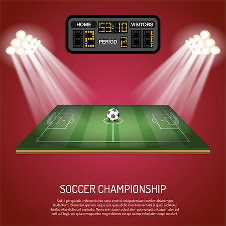 simsearch:400-08133793,k - Soccer stadium with flat icons scoreboard, spotlight, ball and goal, vector illustration Photographie de stock - Aubaine LD & Abonnement, Code: 400-08955616