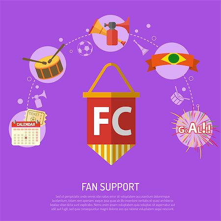 simsearch:400-08133793,k - Soccer fan support concept with flat icons ticket, goal, pennant and drum, isolated vector illustration Photographie de stock - Aubaine LD & Abonnement, Code: 400-08955612