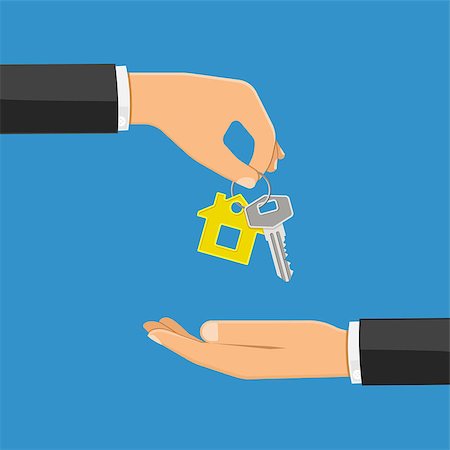 simsearch:400-08967527,k - hand giving home keys in the other hand. purchase or rental real estate concept with flat style icon. isolated vector illustration Stock Photo - Budget Royalty-Free & Subscription, Code: 400-08955613