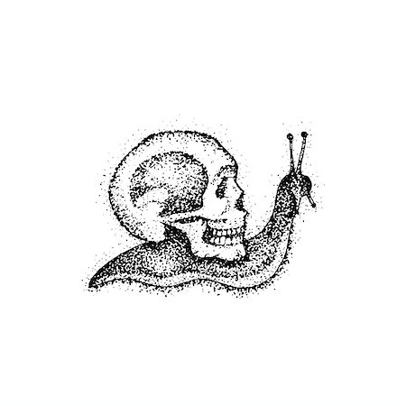 skeletal head drawing - Dotwork Slow Snail as Death. Vector Illustration of Boho Style T-shirt Design. Hipster Tattoo Hand Drawn Sketch with Skull. Stock Photo - Budget Royalty-Free & Subscription, Code: 400-08955664