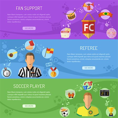 simsearch:400-08955612,k - Soccer horizontal banners set with flat icons referee, championship, player and trophy. vector illustration Stockbilder - Microstock & Abonnement, Bildnummer: 400-08955758