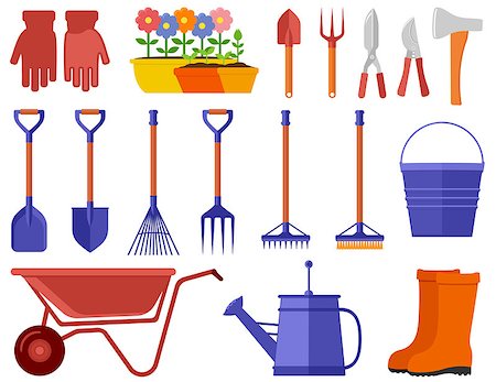 rubber farm boots - garden icons set. garden tools, equipment, planting process flat style Stock Photo - Budget Royalty-Free & Subscription, Code: 400-08955866