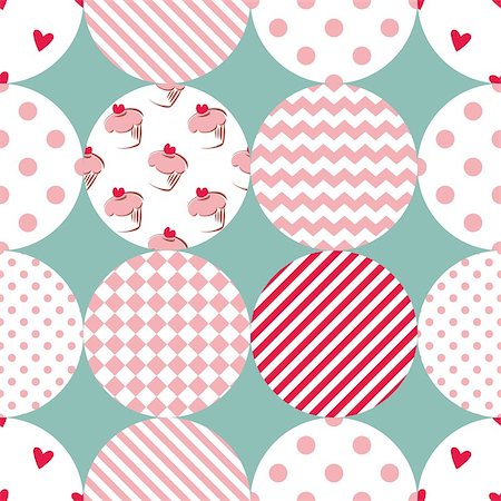 simsearch:400-08675660,k - Tile patchwork vector pattern with polka dots, plaid and strips on pastel background Stock Photo - Budget Royalty-Free & Subscription, Code: 400-08955872