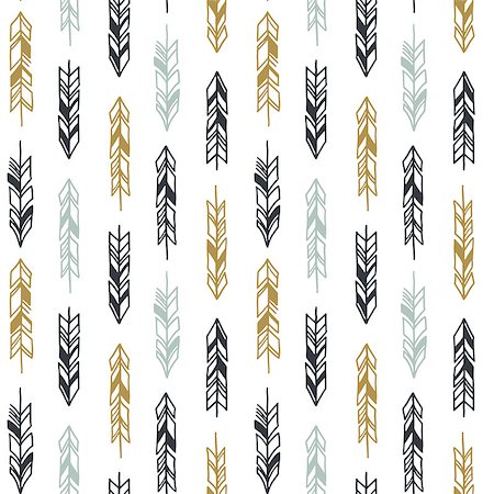 drawn baby - Seamless hand drawn geometric tribal pattern with feathers. Vector aztec design illustration. Stock Photo - Budget Royalty-Free & Subscription, Code: 400-08956098