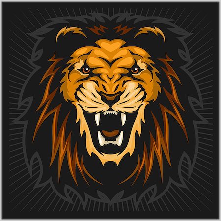 Lion head vector illustration on black background Stock Photo - Budget Royalty-Free & Subscription, Code: 400-08956126