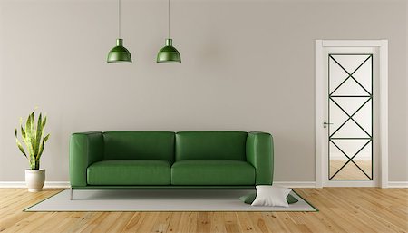 simsearch:400-07797413,k - Modern Living room with green sofa and glass door - 3d rendering Foto de stock - Royalty-Free Super Valor e Assinatura, Número: 400-08956232