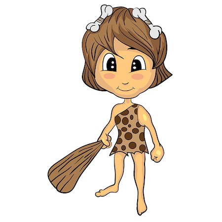 simsearch:400-08956391,k - Illustration of Isolated Cartoon Stone Age Cute Cave Girl. Vector EPS 8. Stock Photo - Budget Royalty-Free & Subscription, Code: 400-08956383