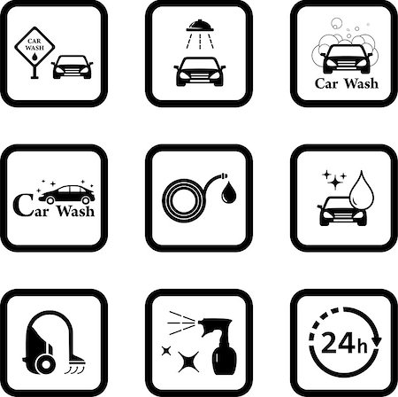 car wash black icon set for cleaning car services Stock Photo - Budget Royalty-Free & Subscription, Code: 400-08956397