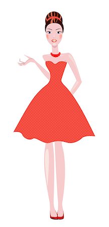 Elegant women the brunette dressed in polka dots dress, vector illustration Stock Photo - Budget Royalty-Free & Subscription, Code: 400-08956419