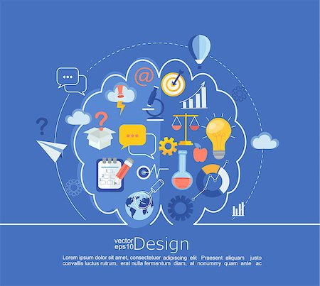 simsearch:400-08343539,k - Creative left brain and right brain Idea infographic in line style with flat set business icon, vector illustration. Photographie de stock - Aubaine LD & Abonnement, Code: 400-08956475
