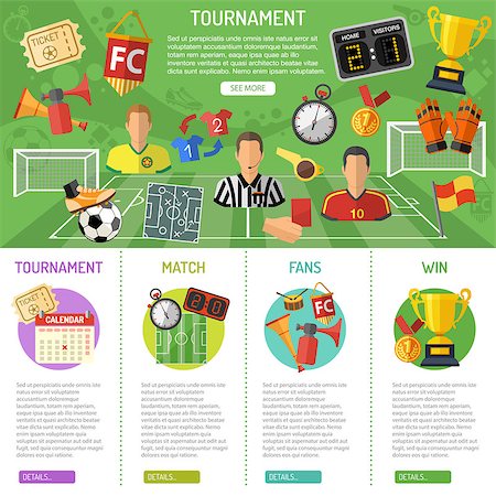 simsearch:400-08133793,k - Soccer infographics with flat icons tournament, player, referee and goal. vector illustration Photographie de stock - Aubaine LD & Abonnement, Code: 400-08956498