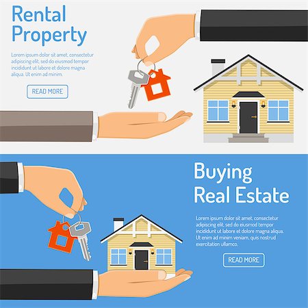 simsearch:400-08967527,k - hand giving home keys in the other hand. rental property and buying real estate horizontal banners with flat style icon. isolated vector illustration Stock Photo - Budget Royalty-Free & Subscription, Code: 400-08956505