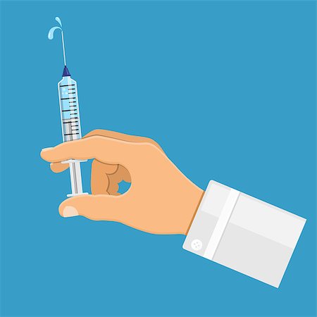 simsearch:400-09109813,k - icon plastic medical syringe with needle and drop in flat style icon in doctor hand. concept vaccination, injection, isolated vector illustration Stock Photo - Budget Royalty-Free & Subscription, Code: 400-08956516