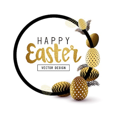 Easter Frame design with gold lettering and gold easter egg patterns. Vector illustration Photographie de stock - Aubaine LD & Abonnement, Code: 400-08956753