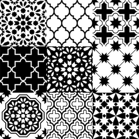 Repetitive wallpaper background inspired by ceramic tiles from Morocco, mosaic with flowers Stock Photo - Budget Royalty-Free & Subscription, Code: 400-08956822