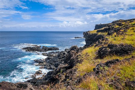 simsearch:400-09223812,k - Easter island cliffs and pacific ocean landscape, Chile Stock Photo - Budget Royalty-Free & Subscription, Code: 400-08956850