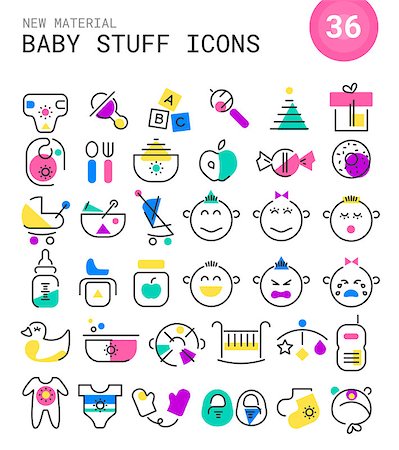 Baby linear icons collection in bright colored retro 80s, 90s style Stock Photo - Budget Royalty-Free & Subscription, Code: 400-08956872