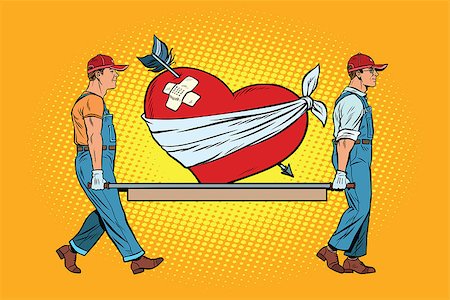people carrying arrow - Valentine, wounded heart in love carry movers. Pop art retro vector illustration Stock Photo - Budget Royalty-Free & Subscription, Code: 400-08956921