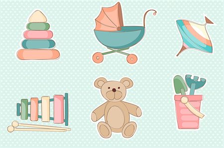 Vector illustration of a set of children's toys Stock Photo - Budget Royalty-Free & Subscription, Code: 400-08956932