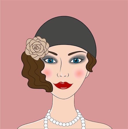 Flapper girl Retro 20s-30s style portrait, vector illustration Stock Photo - Budget Royalty-Free & Subscription, Code: 400-08957048