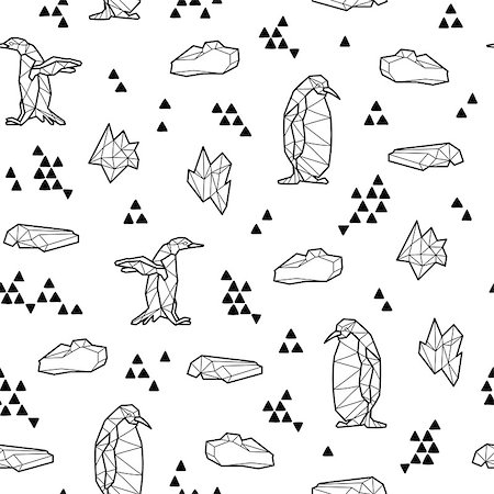 drawn baby - Seamless black and white kids tribal pattern with penguins and triangles. Vector illustration. Stock Photo - Budget Royalty-Free & Subscription, Code: 400-08957458
