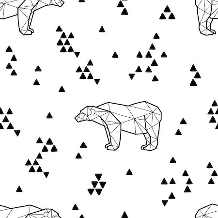 drawn baby - Seamless black and white kids tribal pattern with polar bears and triangles. Vector illustration. Stock Photo - Budget Royalty-Free & Subscription, Code: 400-08957453