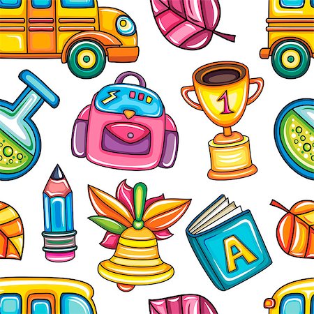 simsearch:400-07038979,k - Back to school colorful  seamless vector pattern. Good for textile fabric design, wrapping paper and website wallpapers. Vector illustration. Stockbilder - Microstock & Abonnement, Bildnummer: 400-08957464