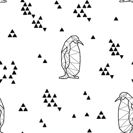 drawn baby - Seamless black and white kids tribal pattern with penguins and triangles. Vector illustration. Stock Photo - Budget Royalty-Free & Subscription, Code: 400-08957460