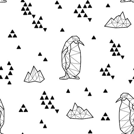 drawn baby - Seamless black and white kids tribal pattern with penguins and triangles. Vector illustration. Stock Photo - Budget Royalty-Free & Subscription, Code: 400-08957461