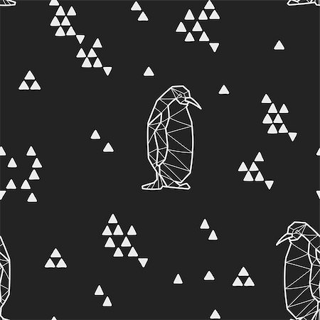 drawn baby - Seamless black and white kids tribal pattern with penguins and triangles. Vector illustration. Stock Photo - Budget Royalty-Free & Subscription, Code: 400-08957462