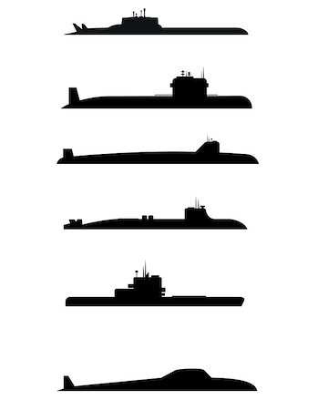 sea defence - Vector illustration of a six submarine silhouettes Stock Photo - Budget Royalty-Free & Subscription, Code: 400-08957502