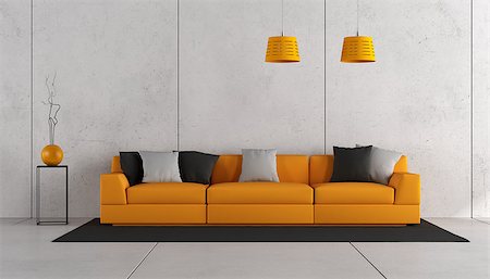 simsearch:400-06396170,k - Modern living room with orange sofa and concrete wall - 3d rendering Photographie de stock - Aubaine LD & Abonnement, Code: 400-08957665