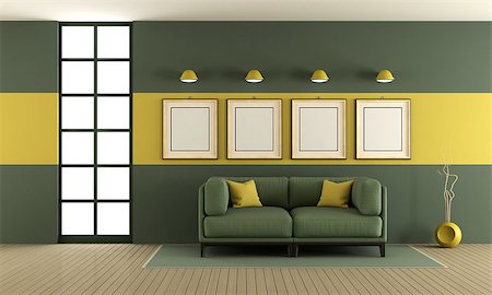 simsearch:400-06797947,k - Green and yellow living room with sofa,blank frame and window - 3d rendering Stock Photo - Budget Royalty-Free & Subscription, Code: 400-08957666