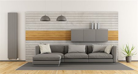 simsearch:400-06396170,k - White and gray modern living room with sofa and concrete panel on background - 3d rendering Photographie de stock - Aubaine LD & Abonnement, Code: 400-08957667