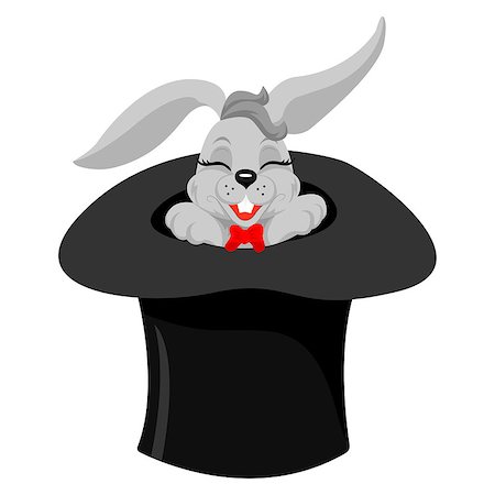 rabbit ears clipart - A cute cartoon magicians bunny rabbit coming out of a top hat with a magic wand, vector illustration Stock Photo - Budget Royalty-Free & Subscription, Code: 400-08957731