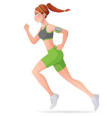 Young fit woman running with earphones. Cartoon vector illustration isolated on white background. Stock Photo - Budget Royalty-Free & Subscription, Code: 400-08957848