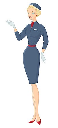 Beautiful stewardess in blue uniform. Vector illustration isolated on white background. Stock Photo - Budget Royalty-Free & Subscription, Code: 400-08957858