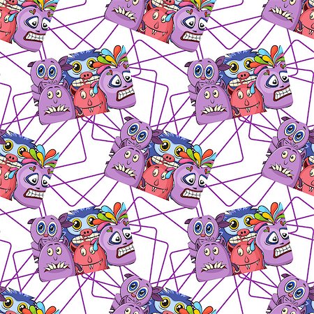 simsearch:400-08752377,k - Seamless Background for your Design with Different Cartoon Monsters, Colorful Tile Pattern with Cute Funny Characters. Vector Stockbilder - Microstock & Abonnement, Bildnummer: 400-08957926