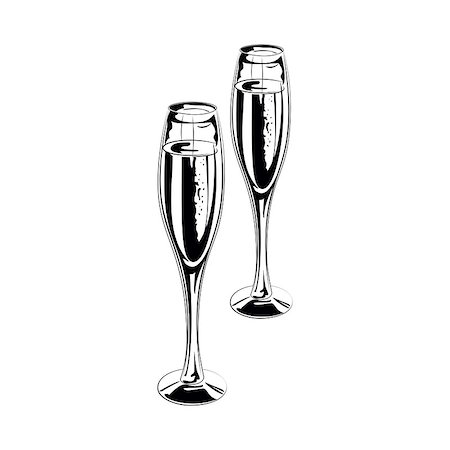 party beverage sketches - Pair of champagne glasses of sketch style vector illustration isolated on white background. Hand drawn glasses with bubbly champagne, cheers, holiday toast Stock Photo - Budget Royalty-Free & Subscription, Code: 400-08958244