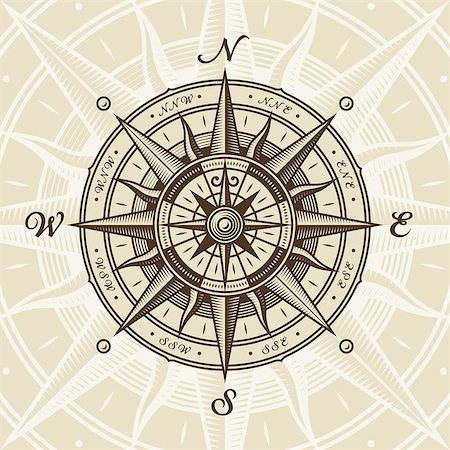 Vintage nautical compass rose in woodcut style. Vector illustration with clipping mask. Photographie de stock - Aubaine LD & Abonnement, Code: 400-08958255