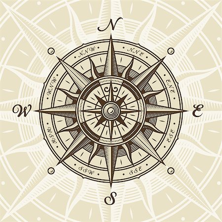 Vintage nautical compass rose in woodcut style. Vector illustration with clipping mask. Stock Photo - Budget Royalty-Free & Subscription, Code: 400-08958255