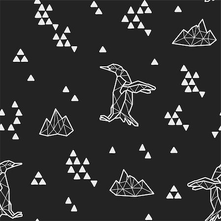 drawn baby - Seamless black and white kids tribal pattern with penguins and triangles. Vector illustration. Stock Photo - Budget Royalty-Free & Subscription, Code: 400-08958428