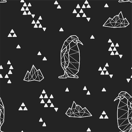 drawn baby - Seamless black and white kids tribal pattern with penguins and triangles. Vector illustration. Stock Photo - Budget Royalty-Free & Subscription, Code: 400-08958429